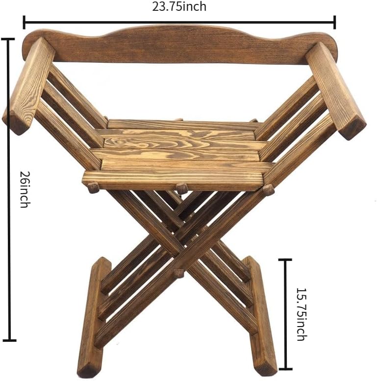 Dark Oak Medieval Viking Folding Chair with Backrest & Armrests, Rustic Solid Wood Portable Foldable Seat for Outdoor & Indoor Use