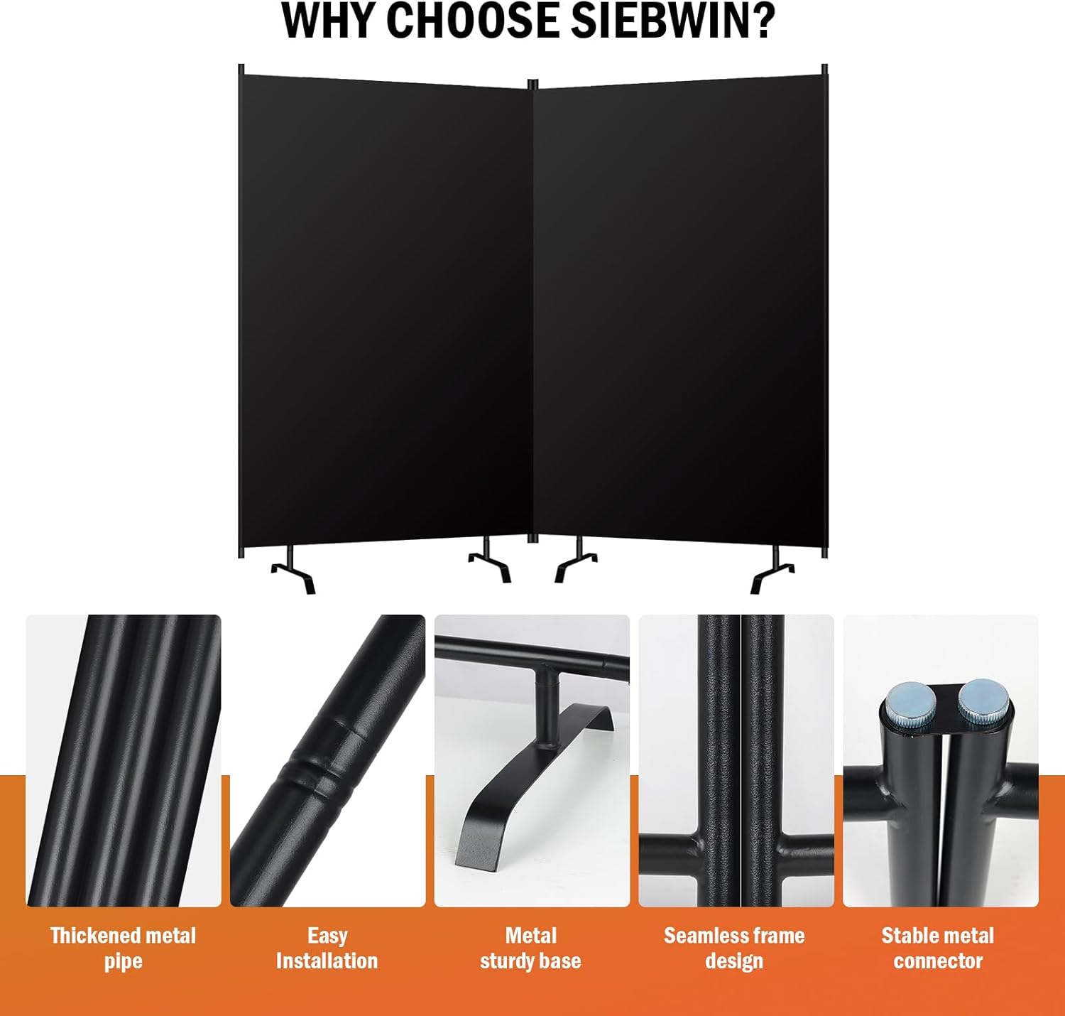 Room Divider Panel, Siebwin 2 Panel Folding Privacy Screens with Wider Feet, 8 Ft Portable Room Partition for Room Separator, Room Divider Screen Partition Room Dividers Freestanding