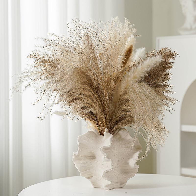 Modern Art Ceramic Coral Flower Vase Home and Office Decoration Sculpture Work Bohemian Decoration Coffee Table Office Bookshelf Living Room Decor (White)