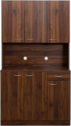 JOYSOURCE 71'' Large Kitchen Pantry Storage Cabinet with Hutch Tall Brown Freestanding Kitchen Cabinet Pantry Cupboard with 6 Doors 1 Drawer & Countertop for Food Farmhouse Walnut Finish