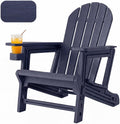 HOMPUS Outdoor Adirondack Chair, Patio HDPE Chair with Cup Holder, Solid Garden Chair Weather Resistant, Fire Pit Chair, Plastic Patio Chair for Deck,Garden, Wood Textured-Blue