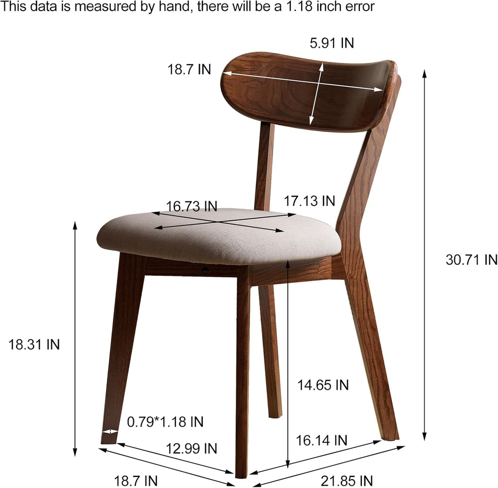 Mid Century Modern Walnut Dining Chair – FAS-Grade Oak Frame, Single Solid Wood Armless Side Chair, Heavy Duty 400 lbs Commercial Grade, Curved Back & Upholstered Seat for Kitchen, Cafe, Restaurant