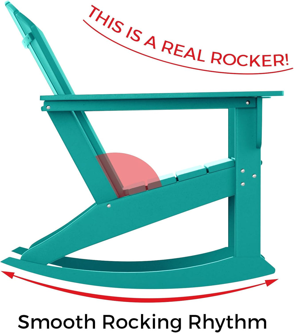 Costaelm Outdoor Adirondack Chair, All Weather Resistant Lawn Chairs Balcony Chair and Fire Pit Chairs, Deck Chairs Outdoor Porch Rocking Chair High Back HDPE Poly Lumber, Turquoise