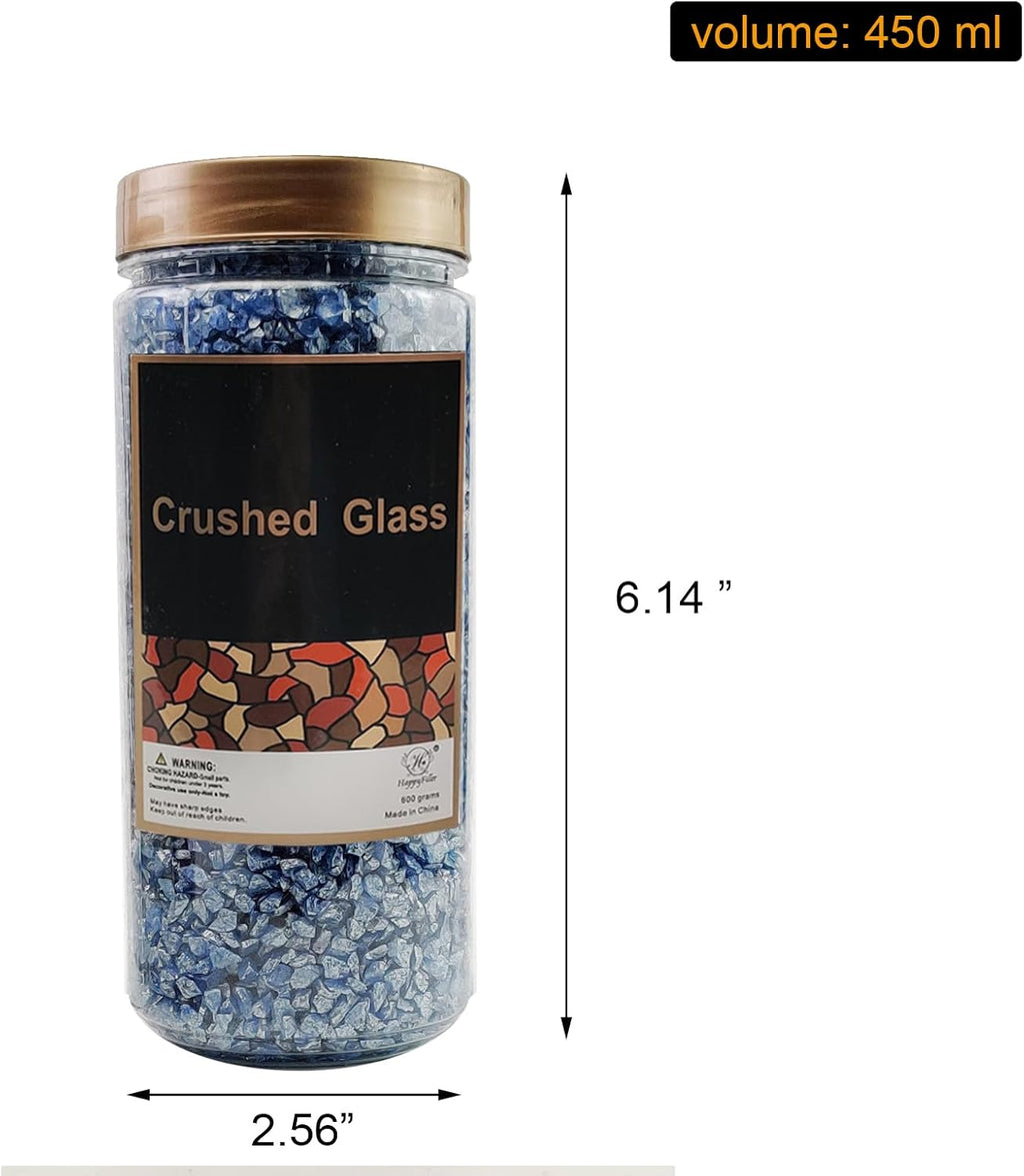 HappyFiller 1.3 Pound Broken Crushed Glass 3-7mm Fairy Garden Succulent Gravel Soil Cover Mini Stone Pieces,Vase Filler,Candle Holder Decor Mini Rock,DIY Resin Art,Paint,Craft Glitter,Pacific Blue