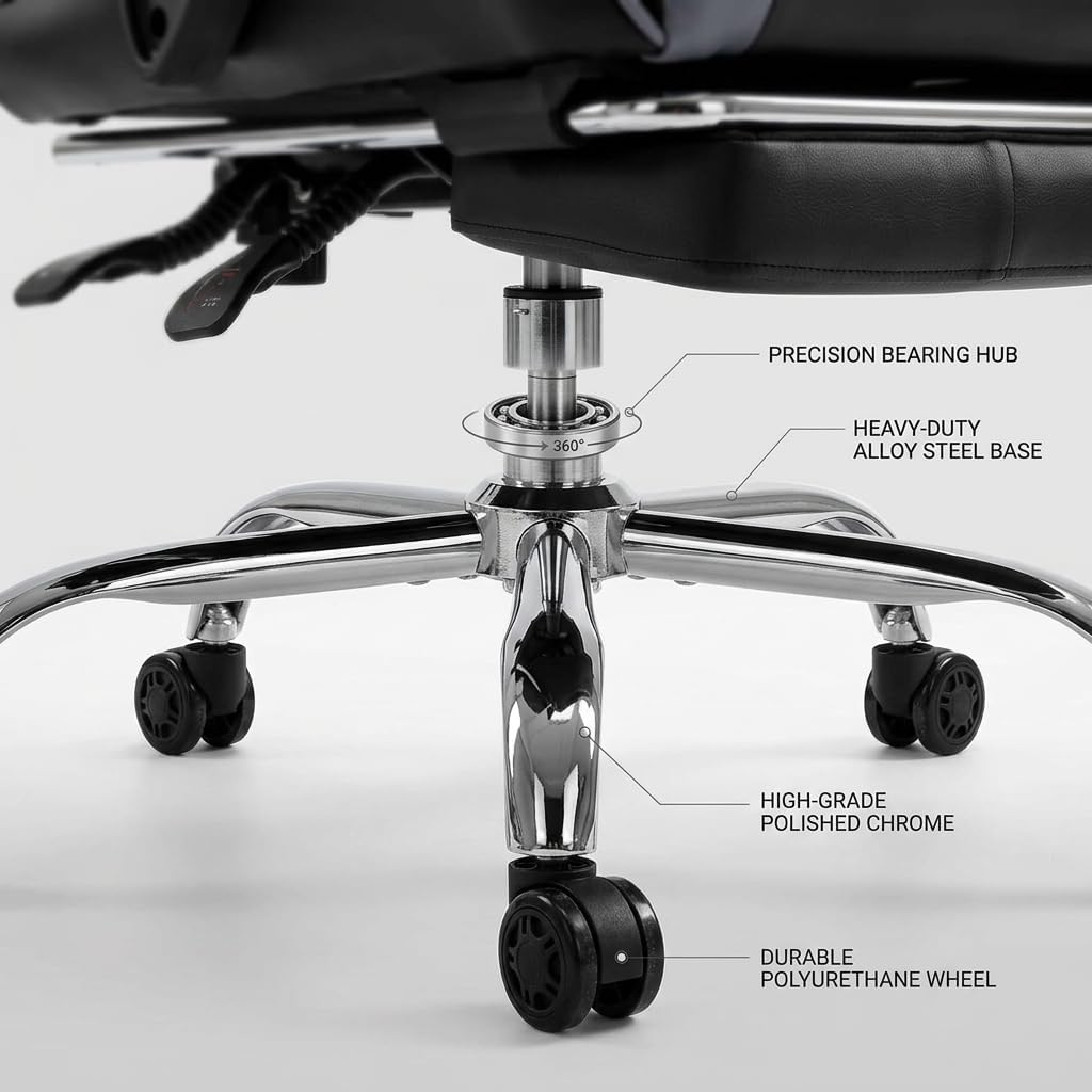 Racing E-Sports Gaming Chair - Ergonomic Grey PU Leather Computer Desk Chair with Footrest, High Back Recliner with Lumbar & Headrest Support, 360° Swivel for Home Office
