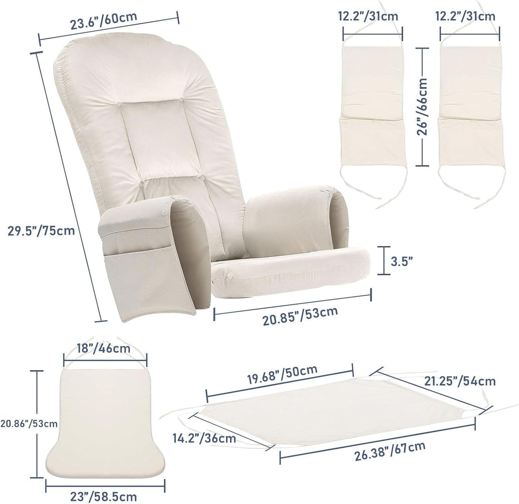 Extra Thick 5Pcs Velvet Glider Rocker Replacement Cushions Set - Soft Ottoman Cushions with Storage Pockets for Nursery Rocking Chair - Comfortable Indoor Seating