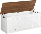 MAHANCRIS 47.2" Storage Chest, Extra Large Toy Box with 2 Safety Hinges, Wooden Toy Chest, Storage Bench with Rivets, Storage Trunk for Bedroom, Living Room, Entryway, White and Brown SCBZ18501