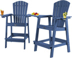 FUNBERRY Tall Adirondack Chairs Set of 2 with Removable Connecting Table, All Weather High Top Balcony Chair with Cup Holders