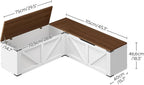 YATINEY L-Shaped Storage Bench, Storage Toy Chest with Hidden Compartments, Breakfast Nook Bench for Corner Spaces, Kitchen, Dining Room, Cloakroom, Walnut and White CW01WH