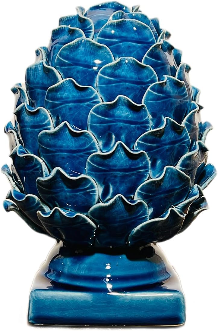 Blue Ceramic Artichoke Statue | Unique Artisanal, Decorative Sculpture, For Living Room, Office, Bookshelf