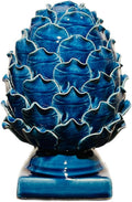 Blue Ceramic Artichoke Statue | Unique Artisanal, Decorative Sculpture, For Living Room, Office, Bookshelf