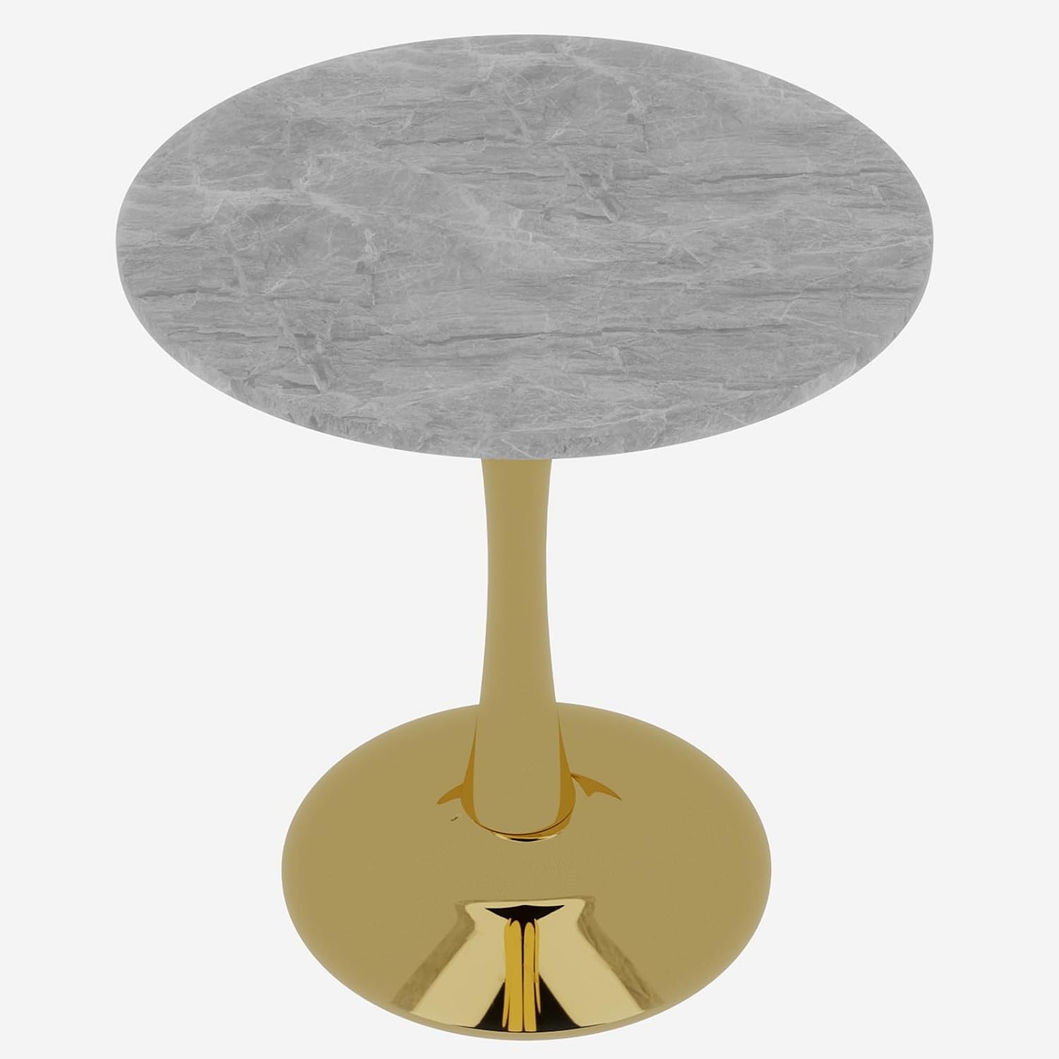 JOSHEN 28" Marble-Effect Bedside Table, Small Sofa Side Tables with Stable Pedestal, Small Sofa Couch Table with Smooth Surface for Living Room, Golden