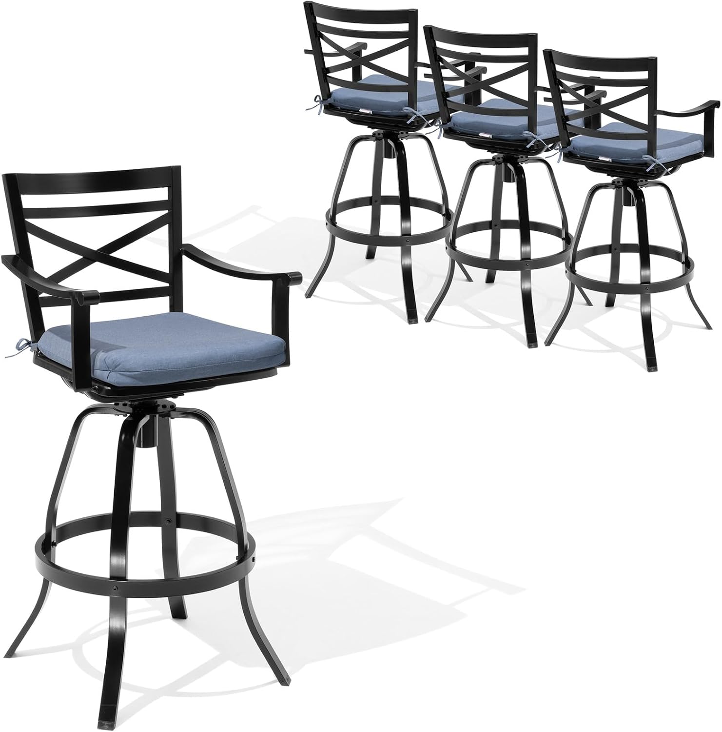 Crestlive Outdoor Swivel Bar Stools Set of 4, Aluminum Patio Bar Stools with Sunbrella Cushions, 30 Inch Bar Height Perfect for Backyard, Balcony and Garden