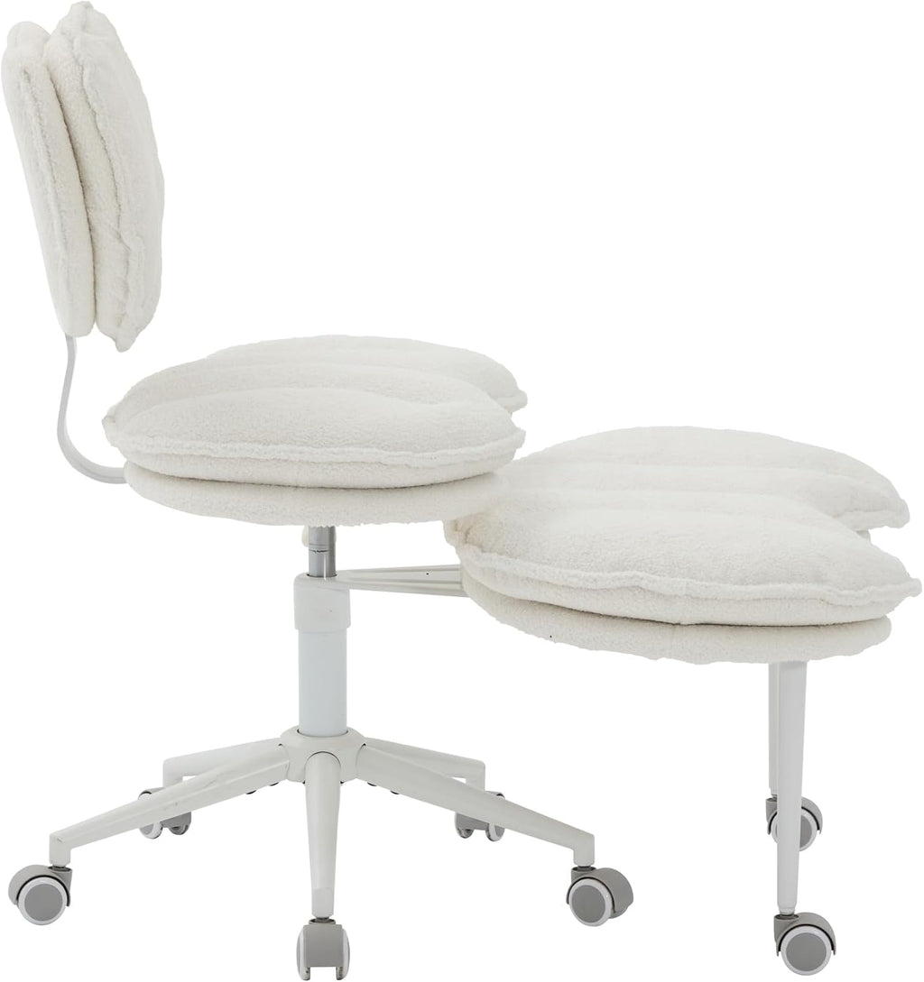 Meditation Chair Plus, Teddy Fleece Double-Layer Padding Cross Legged Rolling Chair for ADHD, Criss Cross Desk Chair with Lumbar Support, Adjustable Stool, Flexible for Fidgety Sitters, Ivory