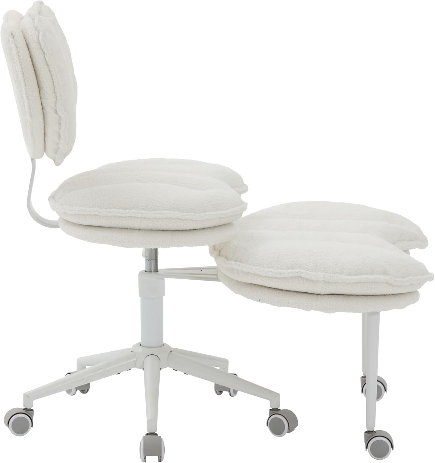Meditation Chair Plus, Teddy Fleece Double-Layer Padding Cross Legged Rolling Chair for ADHD, Criss Cross Desk Chair with Lumbar Support, Adjustable Stool, Flexible for Fidgety Sitters, Ivory