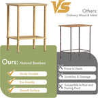 2 Tier Bamboo End Table, Narrow Side Table with Adjustable Feet, Waterproof Small Bedside Table, Nightstand, Entryway Table for Living Room Bedroom Bathroom, No Tool Assembly, 66LBS Capacity