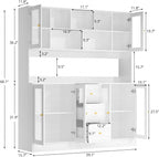 VOWNER Large Kitchen Hutch Cabinet, Kitchen Pantry Storage Cabinet with 6 Glass Doors, 3 Drawers & Microwave Shelf, Freestanding Cupboard for Open Storage (White)