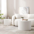 White Round Coffee Table Nesting Coffee Table Set of 2 Contemporary Circle Coffee Table Fluted Side Tables End Table for Living Room Office
