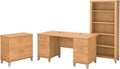 Bush Furniture Somerset 60W Office Desk with Lateral File Cabinet and 5 Shelf Bookcase in Maple Cross