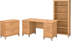 Bush Furniture Somerset 60W Office Desk with Lateral File Cabinet and 5 Shelf Bookcase in Maple Cross