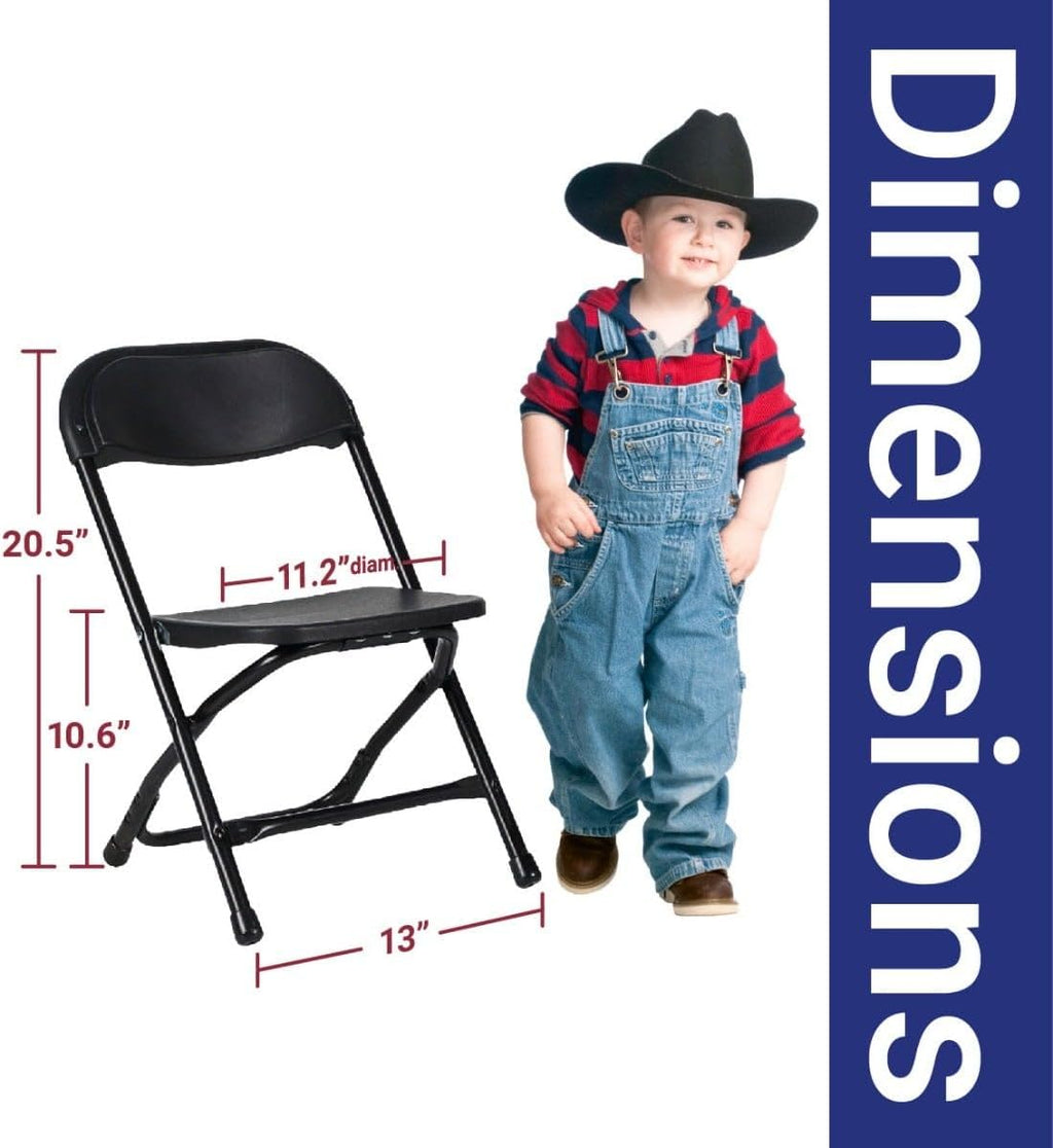 TentandTable Kids Folding Plastic Chair with Metal Frame, Lightweight Stackable Toddler Chairs for Classroom Table Desk Parties Events Weddings and Home Use, Black Pack of 4 Chairs