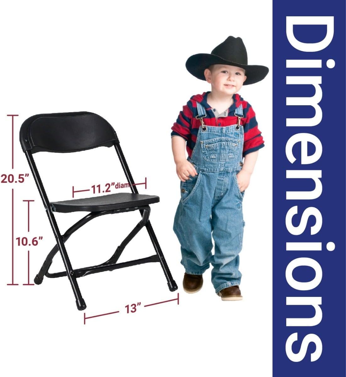 TentandTable Kids Folding Plastic Chair with Metal Frame, Lightweight Stackable Toddler Chairs for Classroom Table Desk Parties Events Weddings and Home Use, Black Pack of 4 Chairs