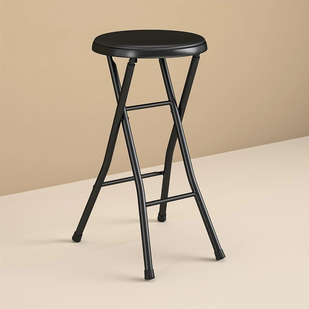 Folding Stool, Metal Frame Indoor Outdoor Portable Seat with Non-Slip Feet, Black