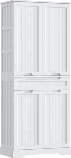 Gizoon 71" Tall Kitchen Pantry Cabinet with Doors and Adjustable Shelves, Pantry Storage Cabinet with Drawer Freestanding Organizer for Small Kitchen Bathroom Laundry Room, Painted White