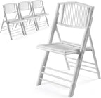 VINGLI Bamboo Folding Chair, Foldable Dining Wood Chairs Comfortable Seat for Outdoor & Indoor, Patio, Porch, Wedding, Party, Event,White (4 Pack)