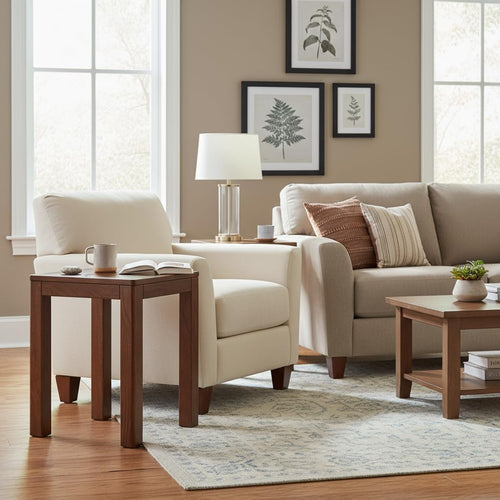 100% Solid Wood End Table for Living Room, Walnut Dining Stools with Round Edges, 17-inch Step Stool Vanity Ottoman Footrest for Dining Room Living Room Entryway