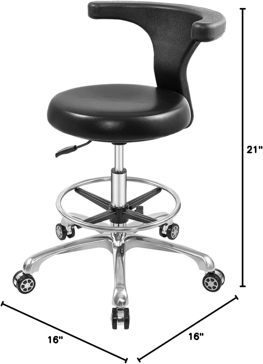 Rolling Stool Task Chair Drafting Adjustable with Wheels and Backrest Heavy Duty for Office Kitchen Medical Dentist Shop Lab and Home(with Footrest)