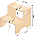 Wooden Toddler Step Stool for Kids, Two Step Stool with Non-Slip Pads & Handles, Potty Training Stool for Bathroom Sink, Toilet, Kitchen, Bedroom (Natural)