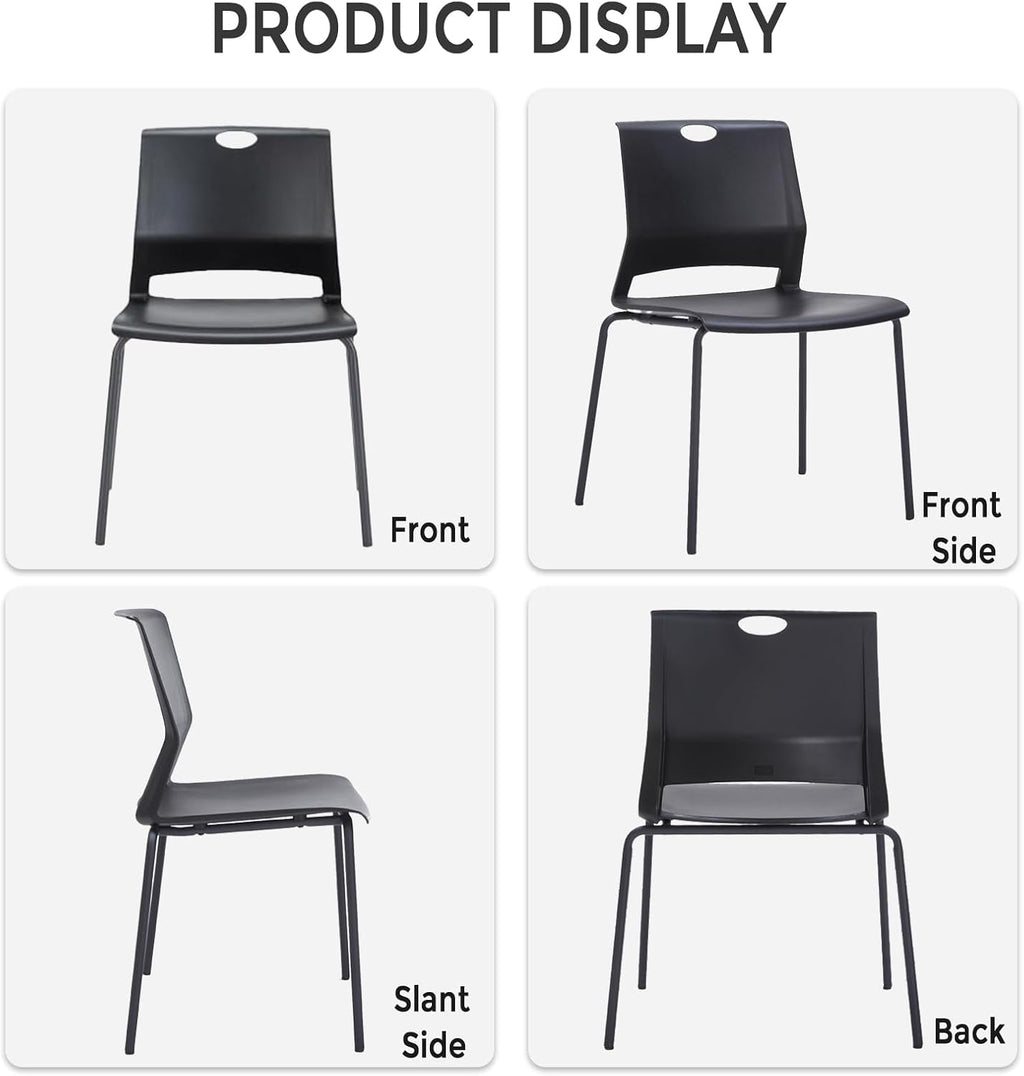 Sidanli Black Stacking Chairs Set of 4, Plastic Stackable Chair for Office Conference Waiting Break Room