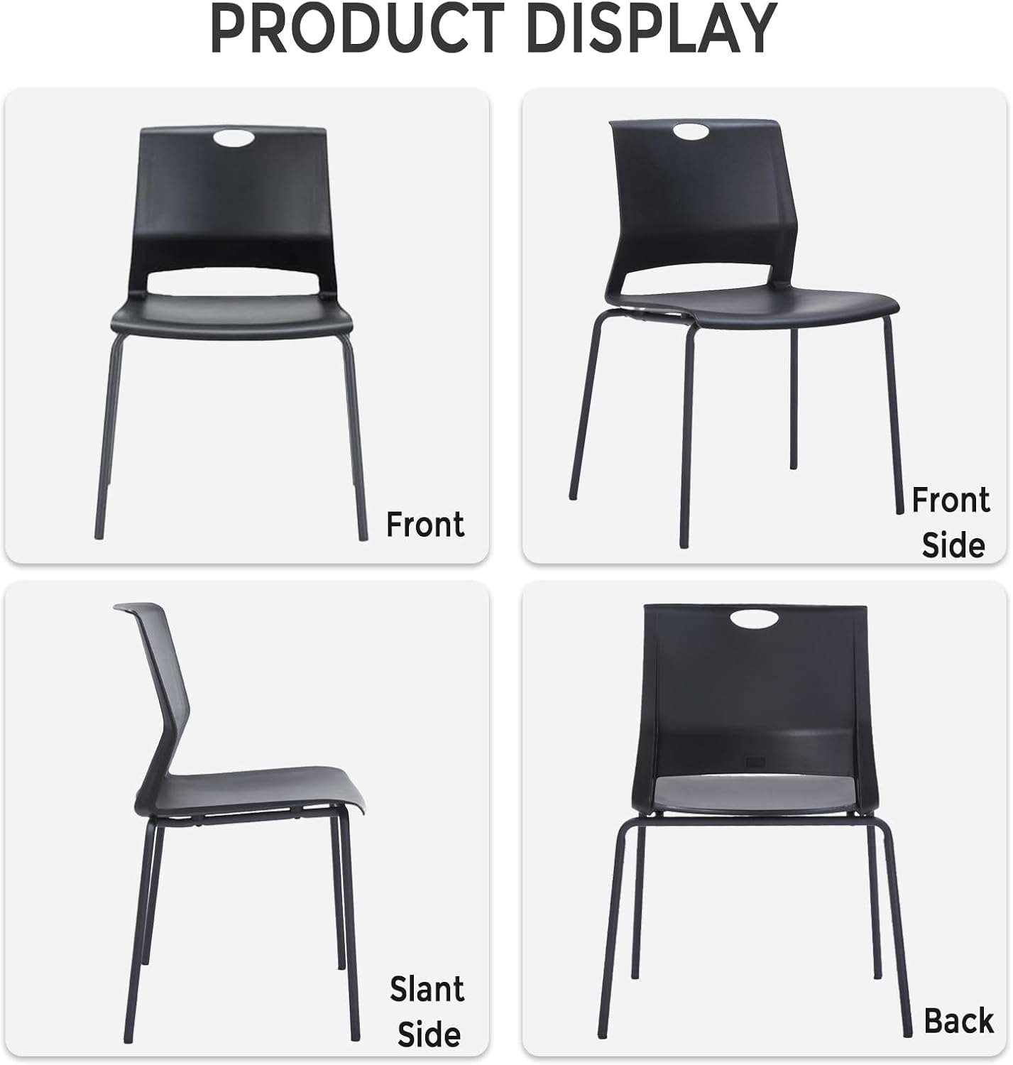 Sidanli Black Stacking Chairs Set of 4, Plastic Stackable Chair for Office Conference Waiting Break Room