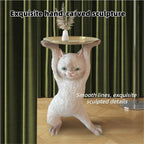Cat Shape Accent Table with Metal Tray, Side Table for Home, Modern Minimalist Sofa Table, End Table for Living Room, Bedroom, Entryway(White,Small)