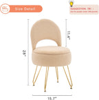 Vanity Stool Chair with Storage and Folding Back, Round Ottoman, Multifunctional Upholstered Makeup Chair, 4 Metal Legs with Anti-Slip Feet for Bedroom Living Room Entryway