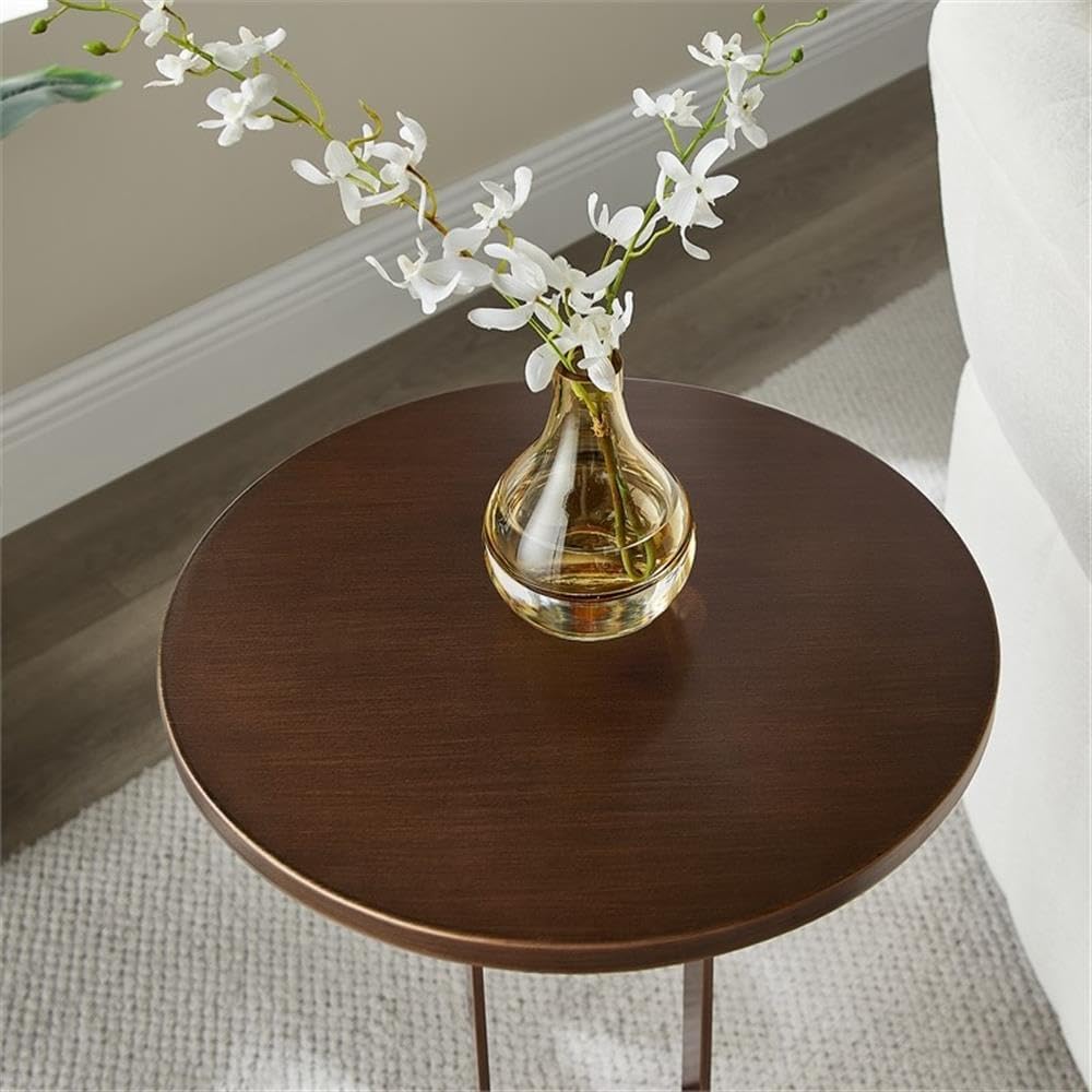 Pemberly Row Contemporary Round Accent Table, Antique Bronze Metal Finish, 15.75" Diameter x 22.5" H, Open Oval Pedestal Design, Compact Durable Side Table for Living Room or Bedroom Decor