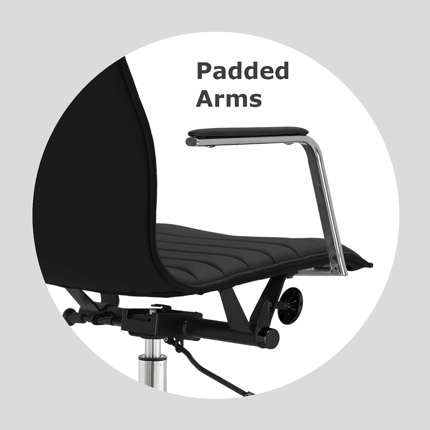 2xhome Modern Office Chairs | Upholstered PU Leather Ribbed Mid Back with Metal Frame | Adjustable Height, Tilt Lock | Computer Desk Chair, Meetings Parent (2, Grand Black, Armchair)