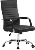 Furmax Ergonomic Office Desk Chair, Executive Ribbed Mid-Back PU Leather Conference Room Chair Adjustable Swivel Chair with Arms (1, Black)
