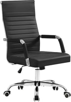 Furmax Ergonomic Office Desk Chair, Executive Ribbed Mid-Back PU Leather Conference Room Chair Adjustable Swivel Chair with Arms (1, Black)