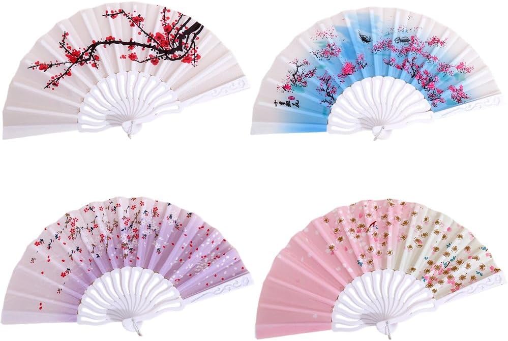4pcs Floral Folding Hand Fan Vintage Retro Plastic Handheld Fans Folding Fan Wedding Dancing Church Party