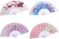 4pcs Floral Folding Hand Fan Vintage Retro Plastic Handheld Fans Folding Fan Wedding Dancing Church Party