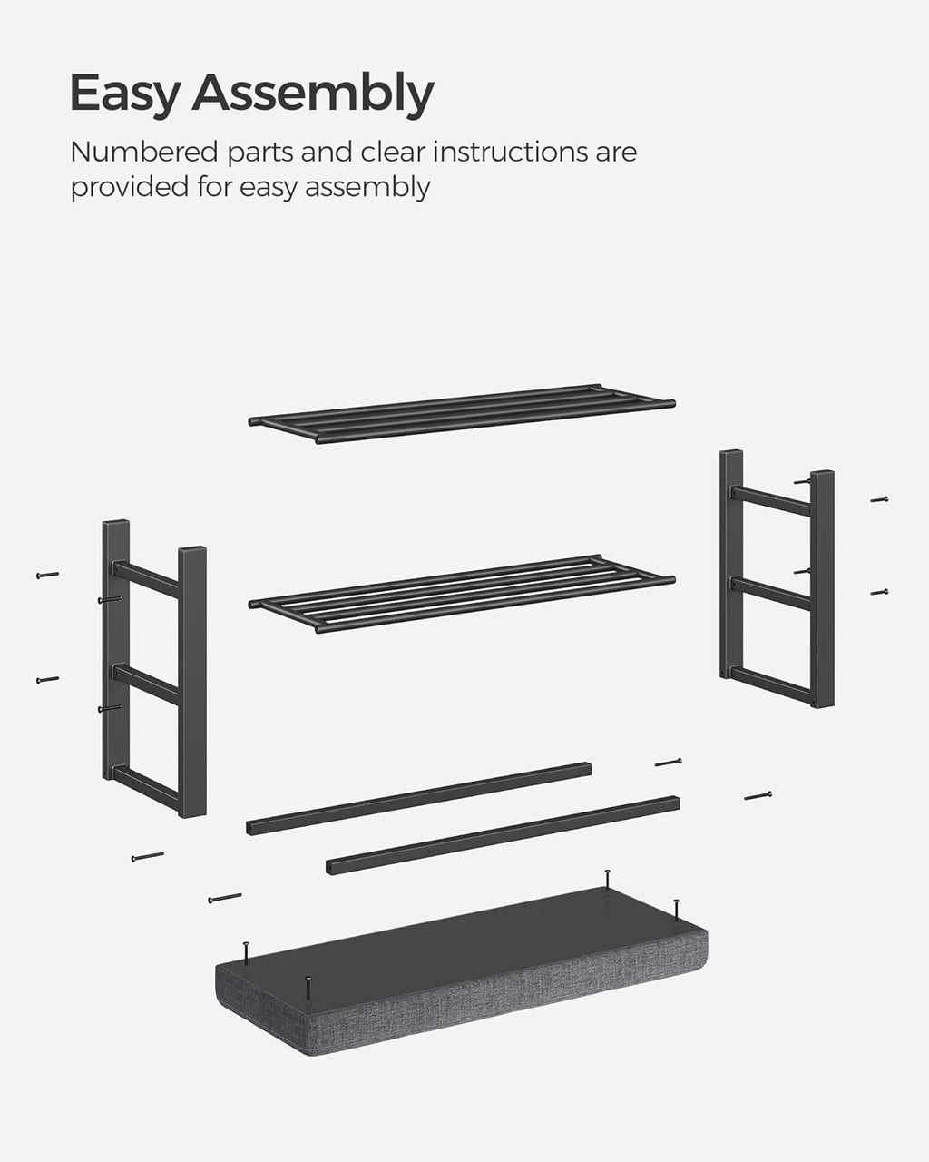 SONGMICS Shoe Bench, Storage Bench, Entryway Bench with Cushion, Shoe Shelf with Seat, Space-Saving, Modern Style, for Living Room, Bedroom, Hallway, Dark Gray and Ink Black ULBS57GYZ