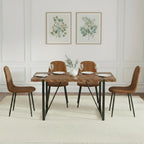 FURNITO 55" Dining Room Table Set for 4, Mid Century Modern Dining Table Set with Upholstered Chairs, Rustic Dark Wood Kitchen Table and Chairs Set for Living Room, Space-Saving & Easy Assembly