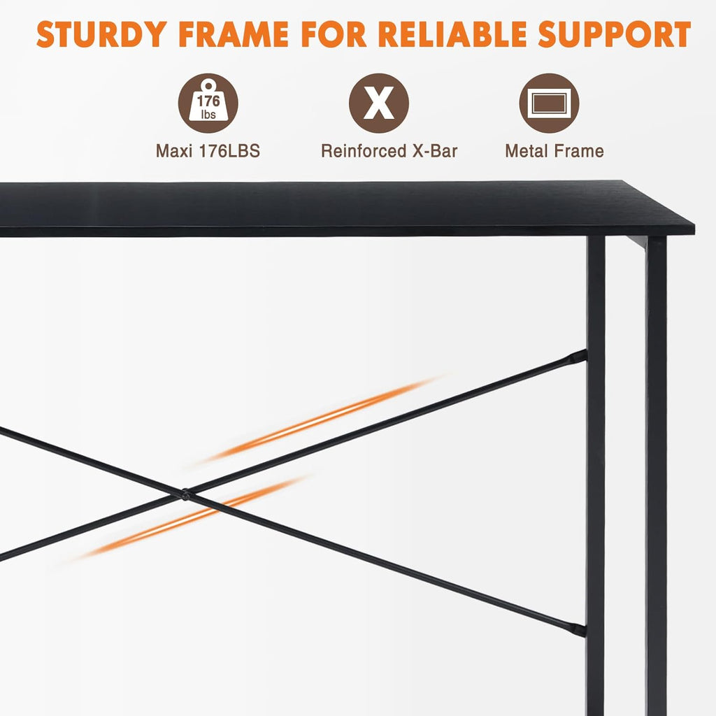Sweetcrispy Small Computer Desk, 40" Office Writing Desk with Metal Frame & Wooden Top, X-Shaped Reinforcement, Student Study Workstation for Home Bedroom, Black