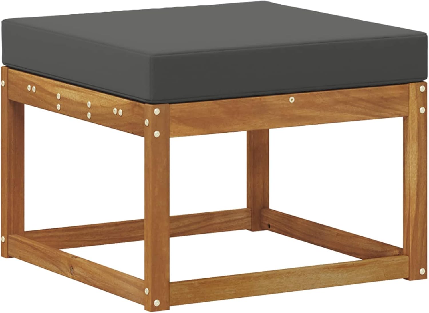 Outdoor Footstool Solid Acacia Wood Garden Ottoman with Anthracite Seat Cushion for Patio Deck Backyard Modular Seating Sets 23.62 x 23.62 x 17.72 Inches