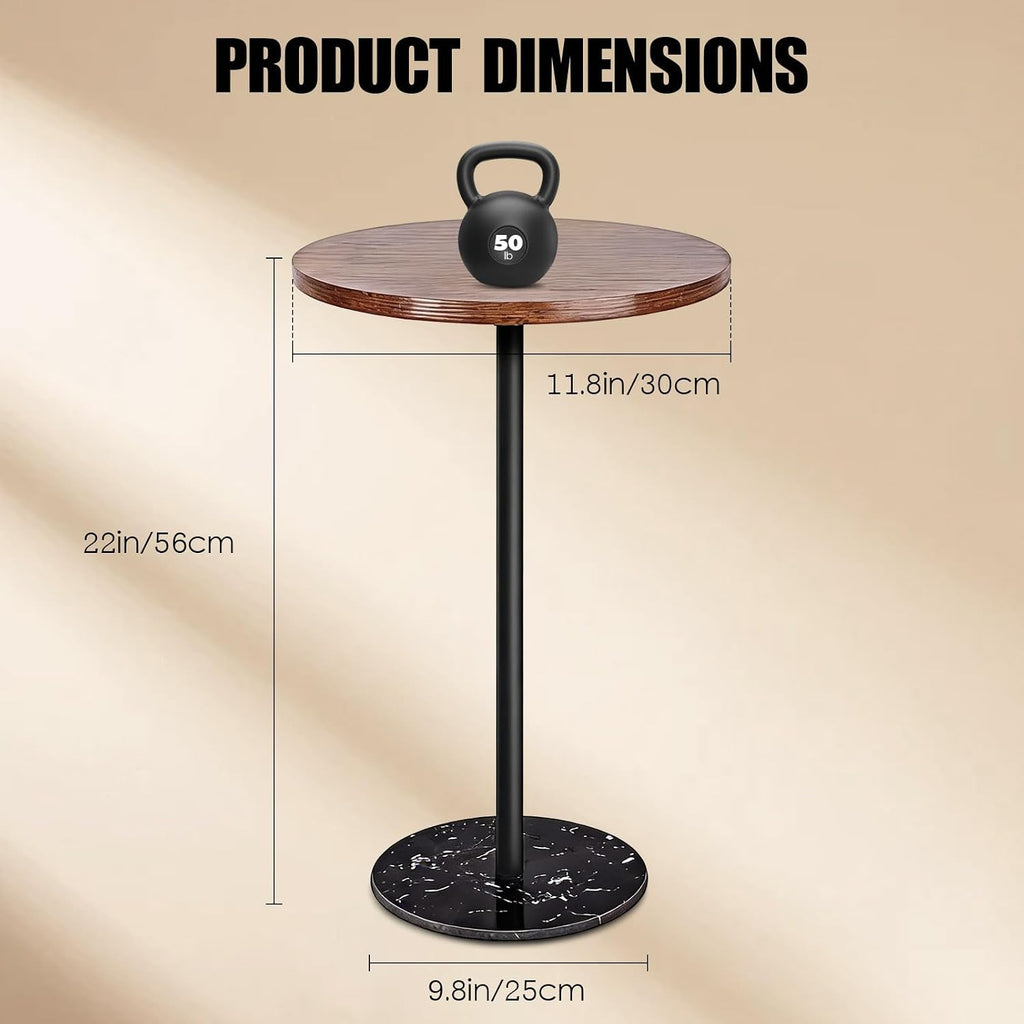 Side Table, Round End Table, Small Drink Table for Small Spaces, Modern Accent Nightstand with Natural Marble Base for Living Room, Bedroom,Bathroom Corners, and Office (Rustic Brown)