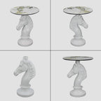 Horse Head Accent Side Table, Unique Resin Animal Statue End Tables with Faux Marble Top, Modern Classical Decoration for Home, Living Room Bedroom and Entryway (White Horse Head)