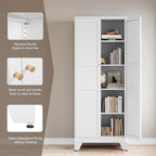 Metal Pantry Cabinet 75" with 2 Doors and 4 Adjustable Shelves, Freestanding Kitchen Cupboard Storage Cabinet for Dining Room, Living Room or Bathroom, White
