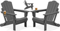 KINGYES Adjustable Folding Adirondack Chair Set of 2, 3-Position Reclining Adirondack Chairs with Cup Holder, HDPE All-Weather Oversized Adirondack for Outdoor, Patio, Backyard Deck, Fire Pit, Gray